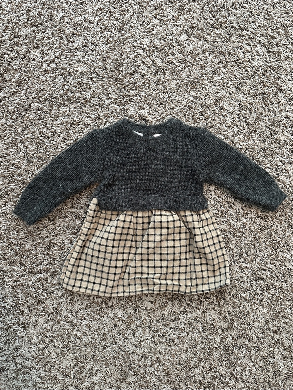 NWOT Zara Charcoal Knit Top with Beige Plaid Skirt baby dress